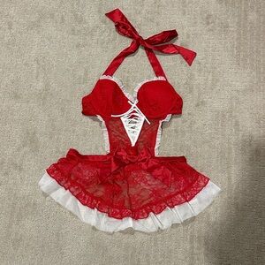 Victoria’s Secret Elegant Red White Lace Maid Lingerie Set NWOT